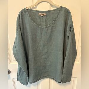 Flax green linen boxy lagenlook bohemian shirt top blouse women’s size m medium